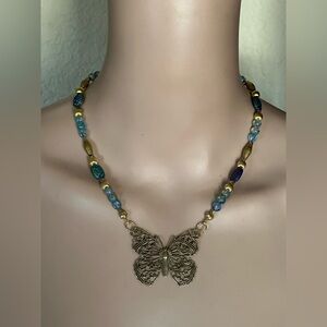 18-1/2 Brass filigree butterfly necklace NWOT